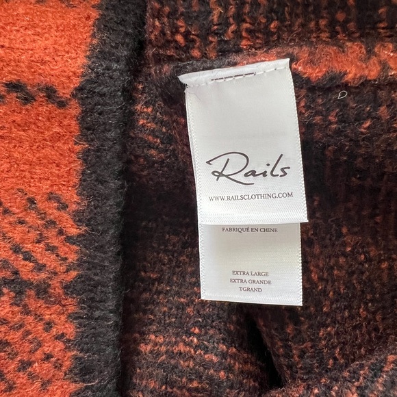 NWT Rails Colleen Rust Black Plaid Oversized V-Neck Sweater Size XL Reg. $268 - Picture 5 of 10